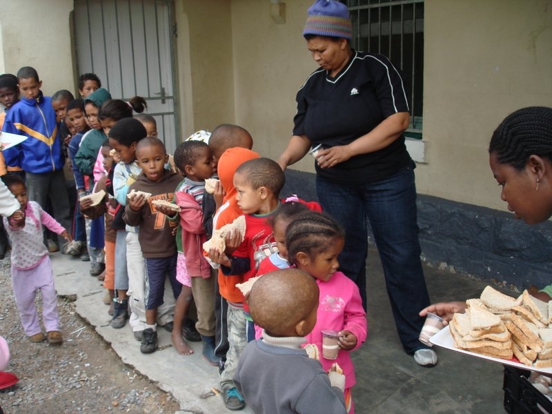 Food being distributed at a soup kitchen in Sir Lowry’s Pass
